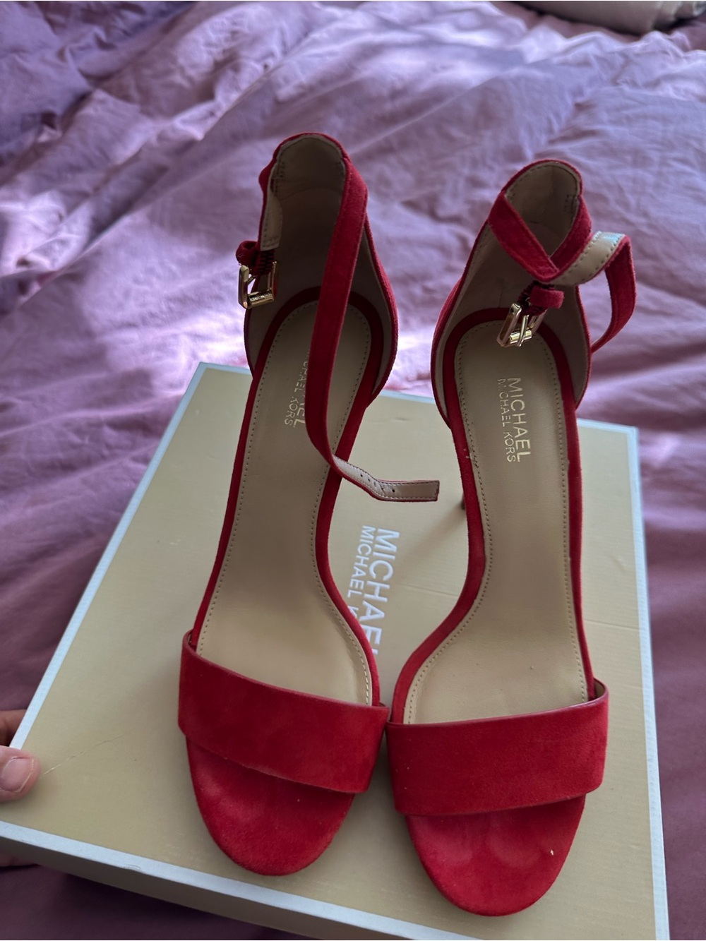MICHAEL Michael Kors Red Suede Ankle-Strap Heels